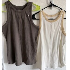 Maurices 24/7 Ribbed Tank Top Bundle 2pc Gray NWT & White W/Gold NWOT size XL